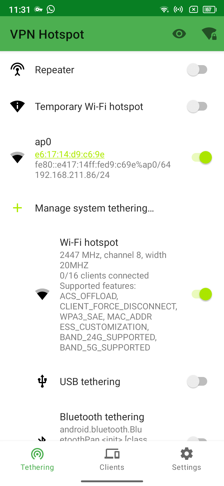 VPN Hotspot: Enabling the hotspot
