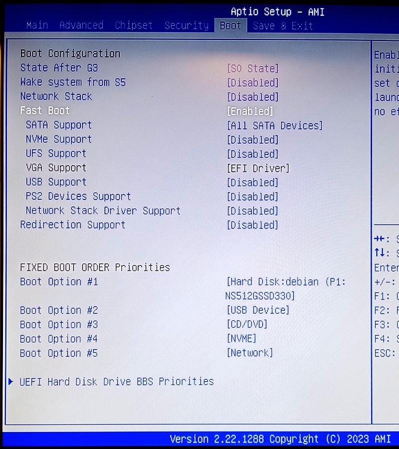 BIOS Fast Boot settings