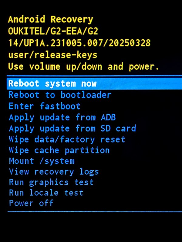 Oukitel G2 Recovery menu