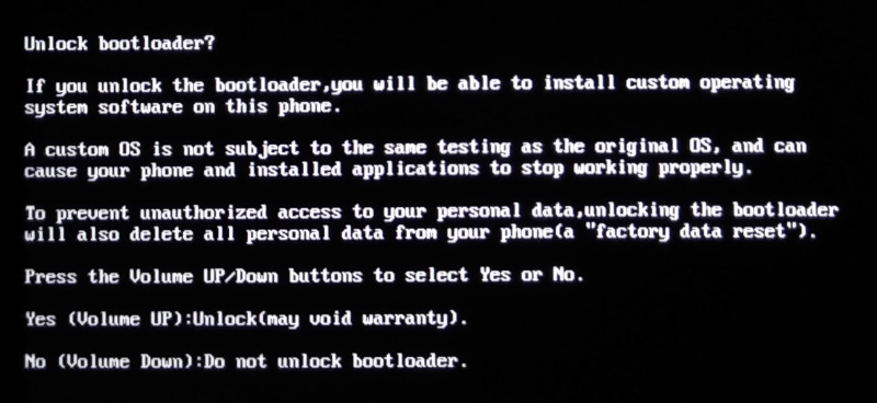 Unlock bootloader warning message