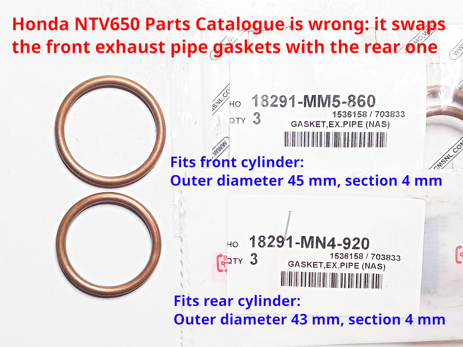 18291MM5860 and 18291MN4920 Exhaust Pipes Gaskets 18291MM5860 and 18291MN4920 Exhaust Pipes Gaskets